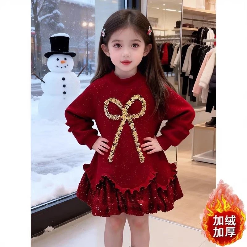 女童加绒卫衣裙冬季2025新款儿童年服裙子冬装女孩加厚连衣裙洋气