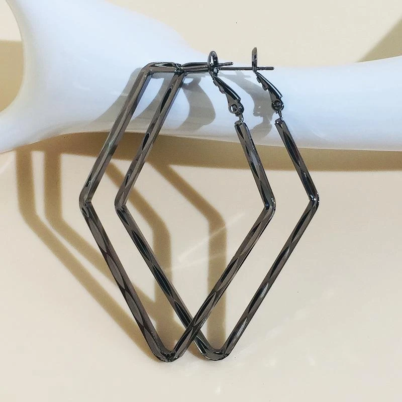 铜合金锆石耳饰 时尚欧美个性百搭复古小众简约韩版港风菱形圈圈