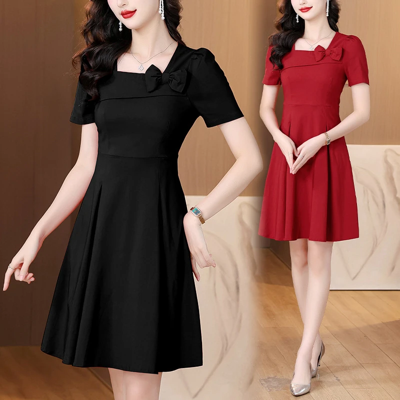 夏季2025新款名媛遮肚法式复古气质赫本时尚显瘦连衣裙