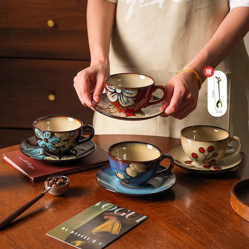 舍里家用美式复古手绘创意情侣杯陶瓷咖啡杯马克杯早餐杯