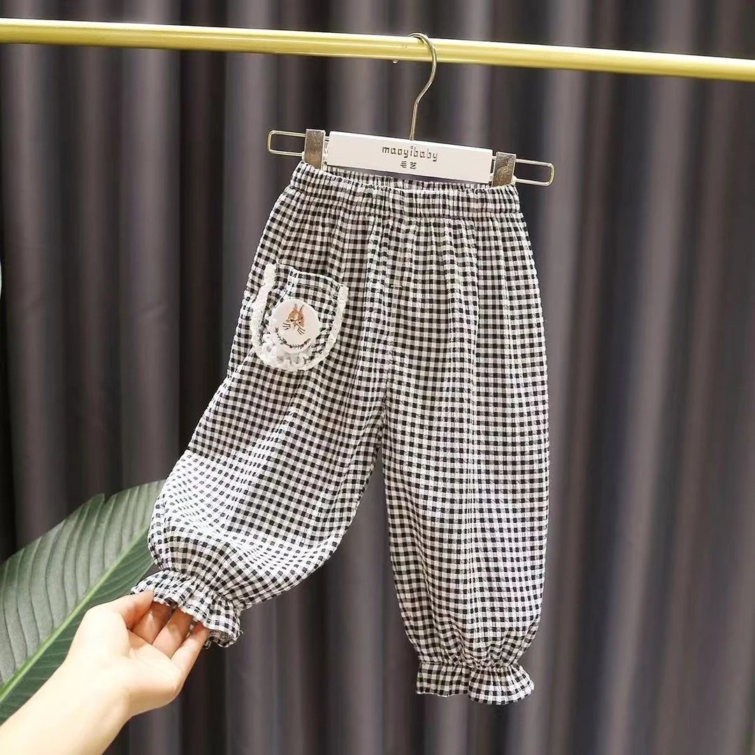 1-6岁女宝宝格子休闲灯笼裤3女婴儿童夏季女童超亲肤薄棉防蚊裤