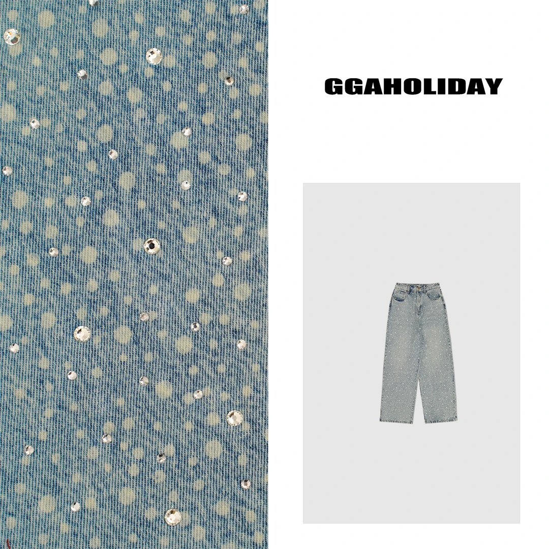 GGAHOLIDAY时尚洋气满钻设计宽松裤休闲牛仔裤弯刀长裤-151265