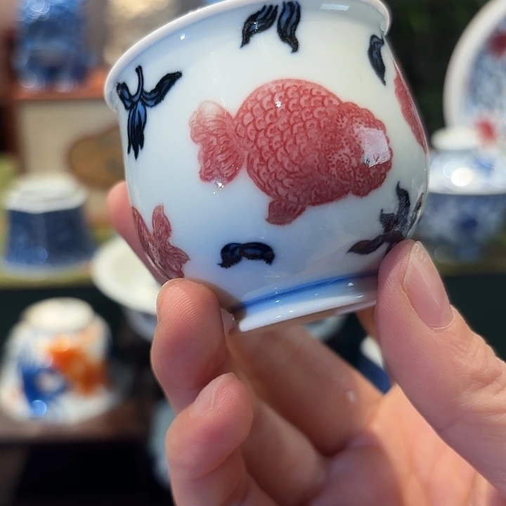 子君堂青花釉里红鸿运当头闻香杯