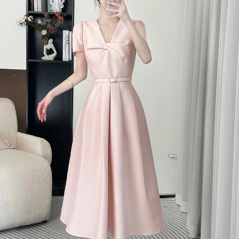 【密】【送腰带】2025年夏季新款法式时尚长款简约气质连衣裙D2269