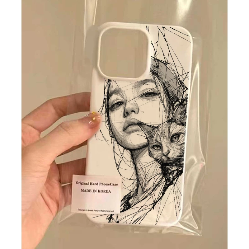 奥菲顿素描女孩与猫适用iPhone16/15promax苹果14/13手机壳1211软