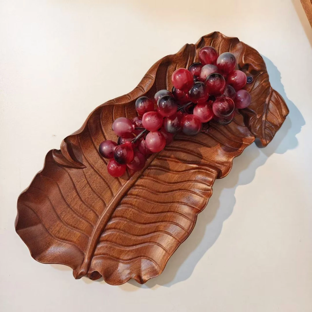 【家大叶大】手作芭蕉盘整木乌檀木大叶果盘干泡茶盘33*18*3