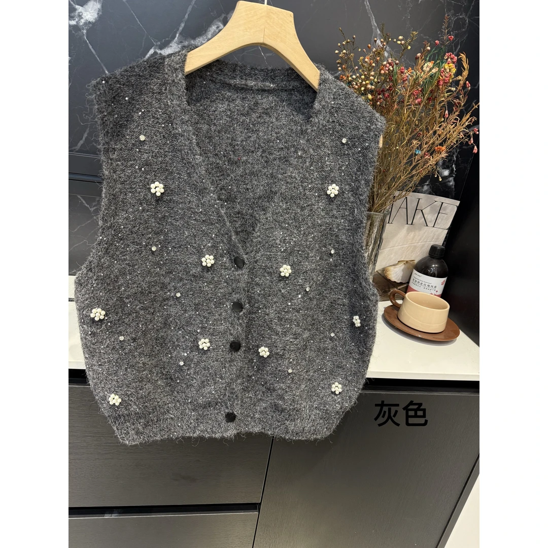 【坦姐严选 实体品质】重工亮闪V领百搭针织马甲0212