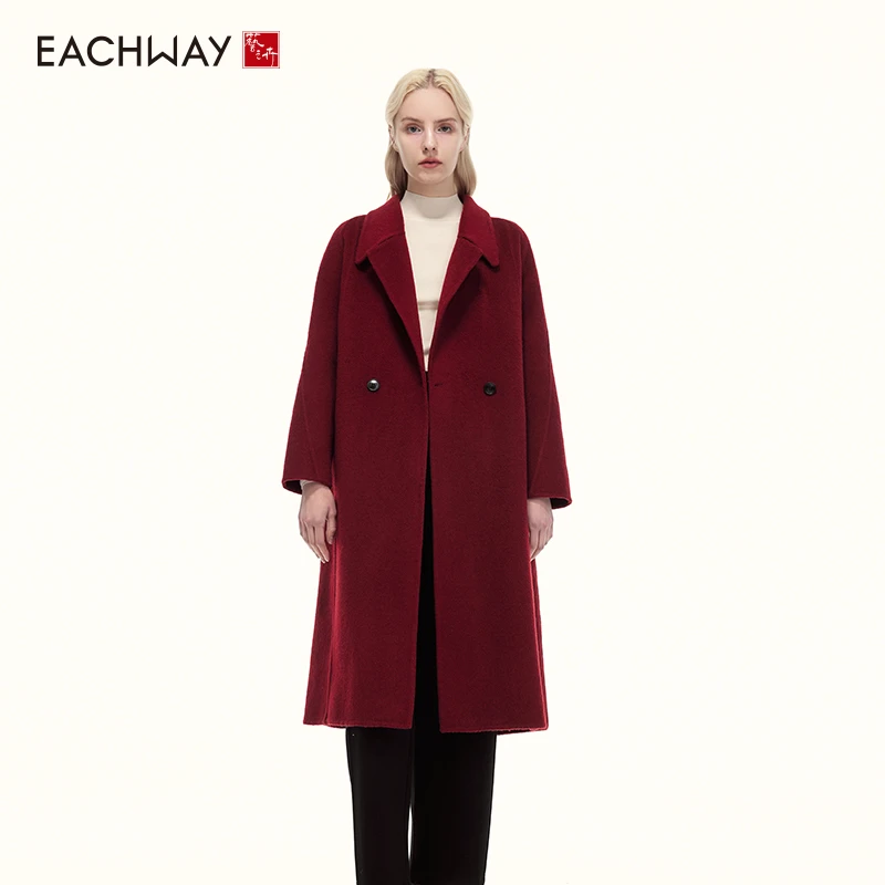 Eachway/艺之卉安可拉红宽松显瘦气质绵羊毛山羊绒大衣EKU41Y6806