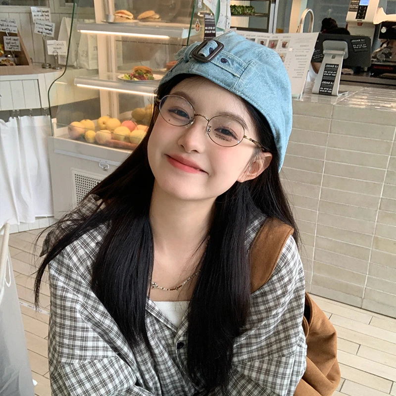 网红牛仔前进帽子秋冬女夏百搭大头围显脸小贝雷帽夏季女士时尚