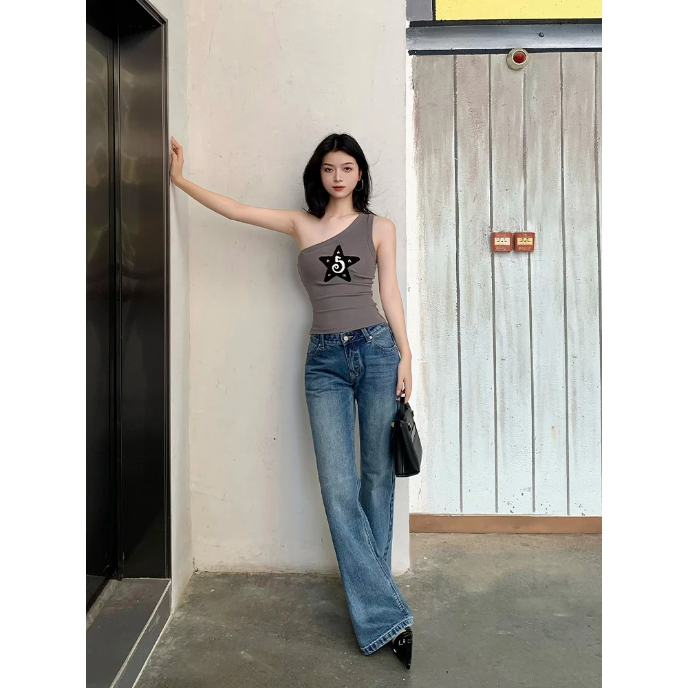 DUOXINIU/多喜牛/ZhouZhou牛仔裤微喇裤女夏季新款低腰显瘦修身