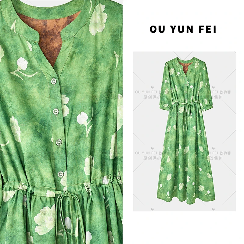 高级感连衣裙女新款夏季显瘦穿搭时尚洋气印花长裙HJ1087