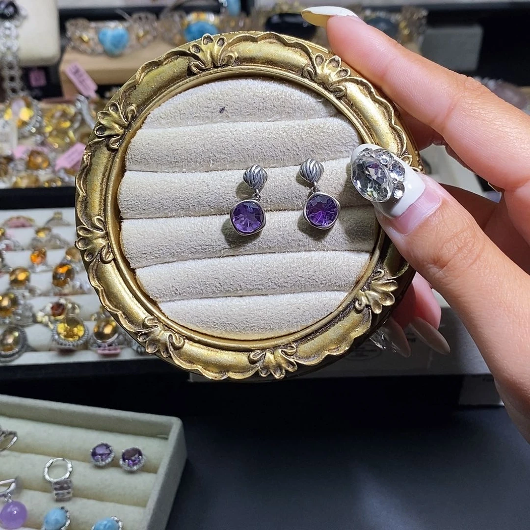 日***光戒指银S925镶嵌烟晶