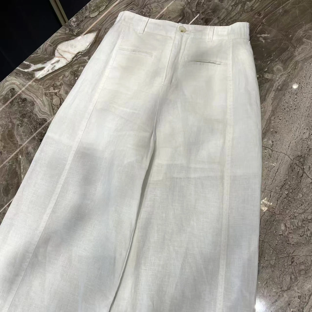 【慵懒穿搭】100%纯亚麻极简风高腰直筒休闲裤 8836