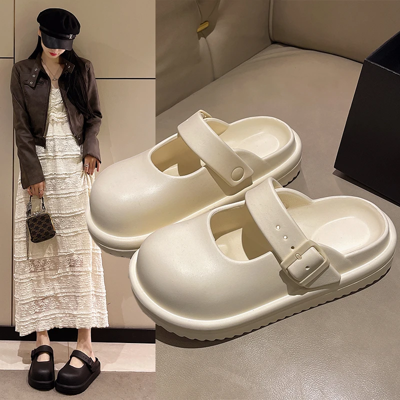 来两双 外穿女款纯色包头时尚防滑简约百搭懒人博肯凉拖鞋居家