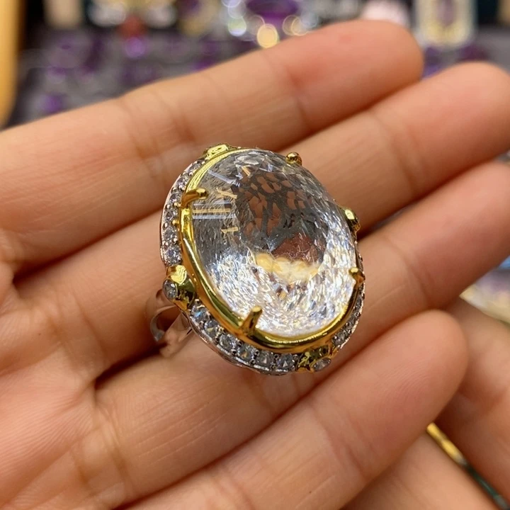 水晶戒指银S925镶嵌水晶戒指