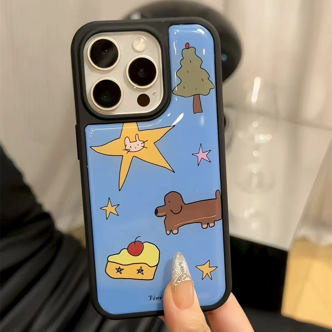 简笔画腊肠狗适用iPhone17promax苹果16pro大孔相框滴胶手机壳15