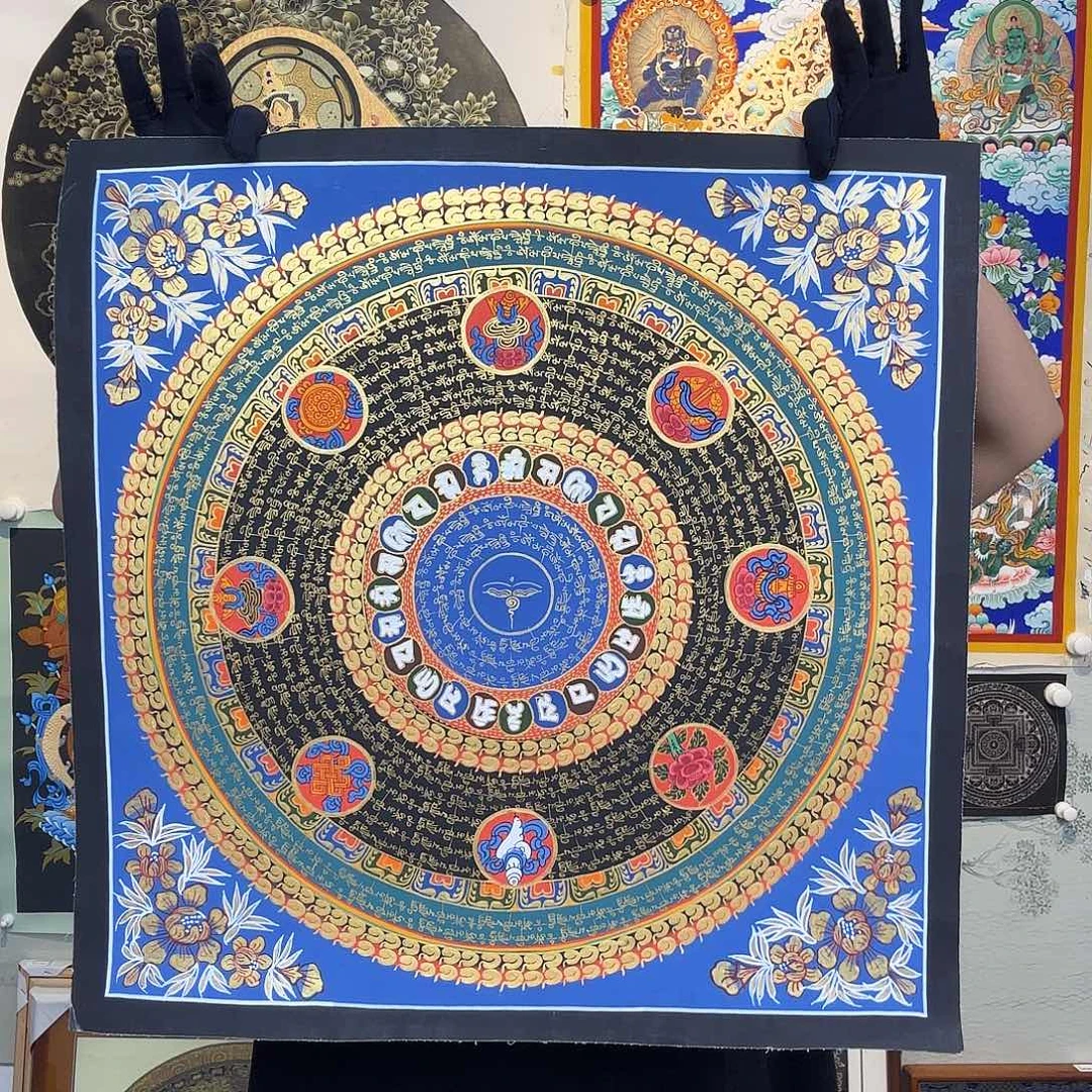 卷轴画纯手绘唐卡六字真言50厘米左右
