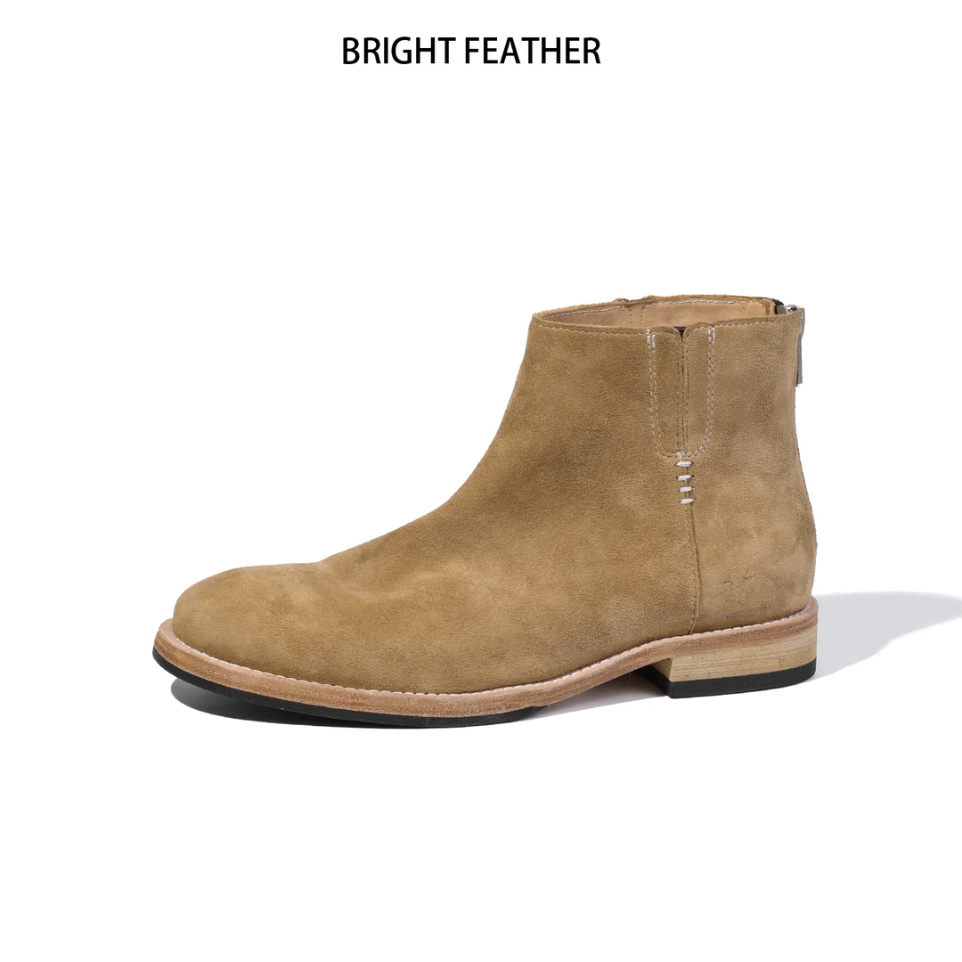 BRIGHT FEATHER男士反绒马皮拉链切尔西靴商务短靴时尚百搭欧美风