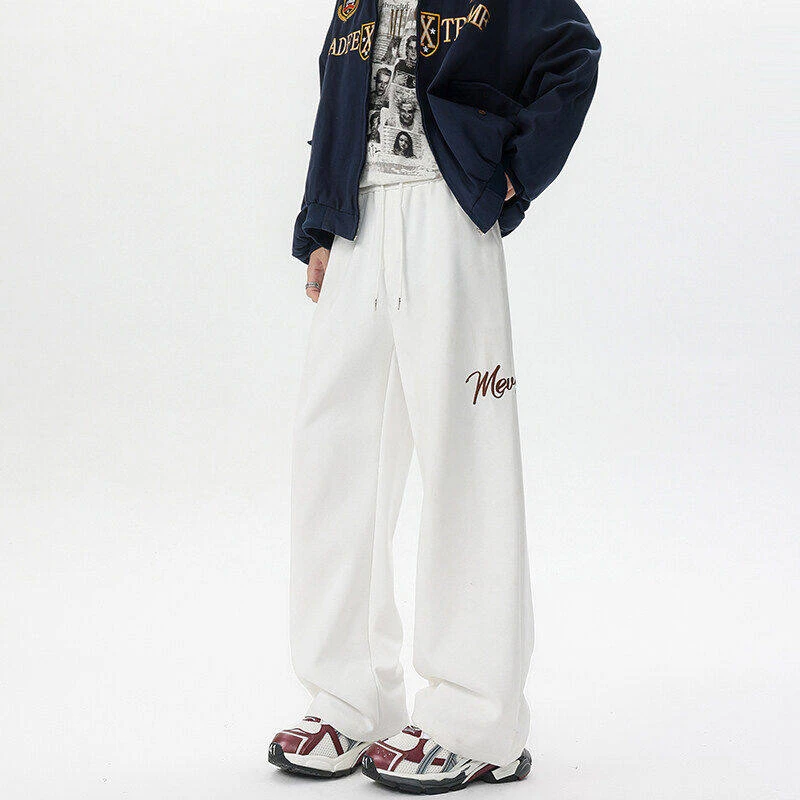大码美式潮牌卫裤男春季新款高街刺绣字母休闲直筒宽松运动长裤子