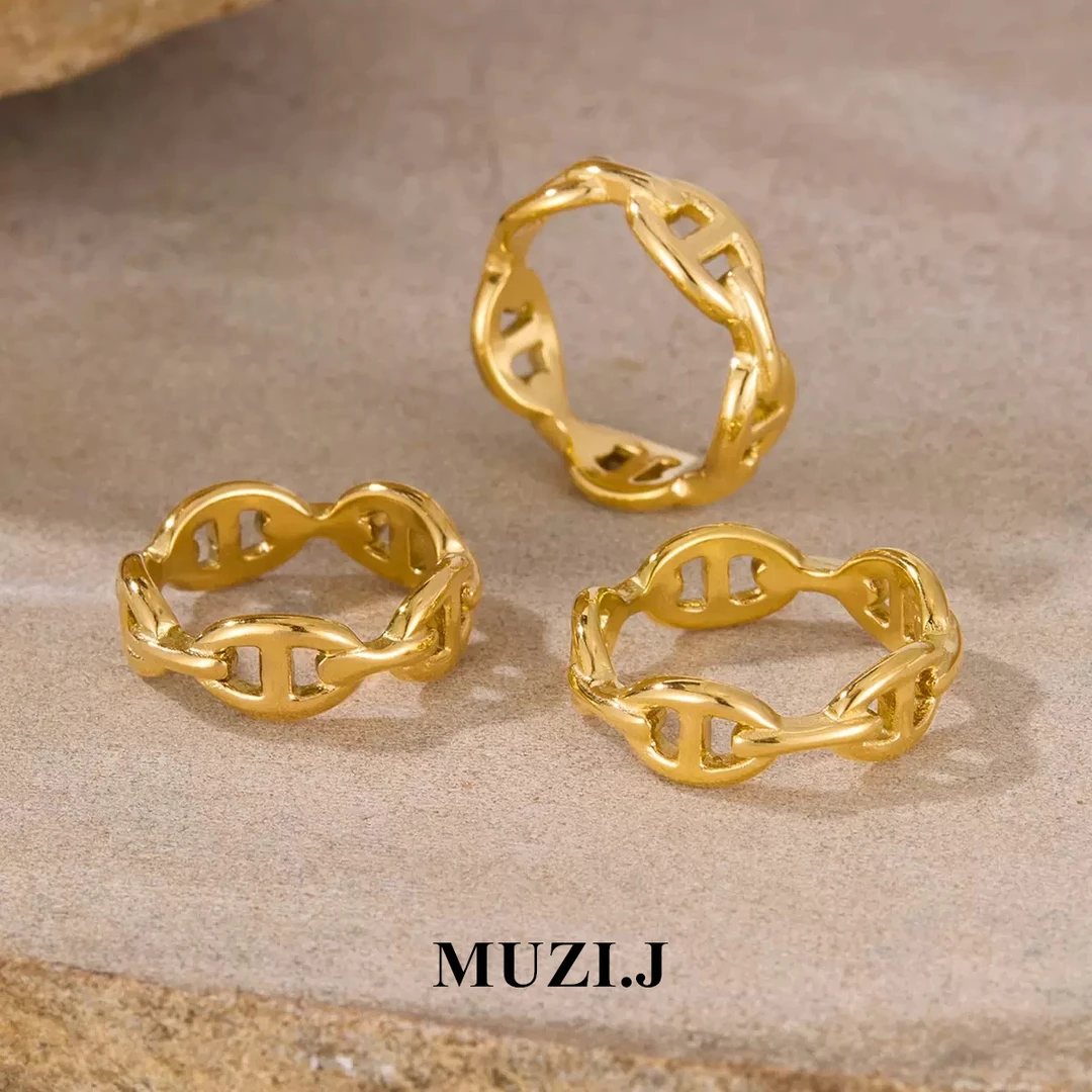 铜合金戒指 【猪鼻子戒指】轻奢简约女金色银色ins时尚个性-A63