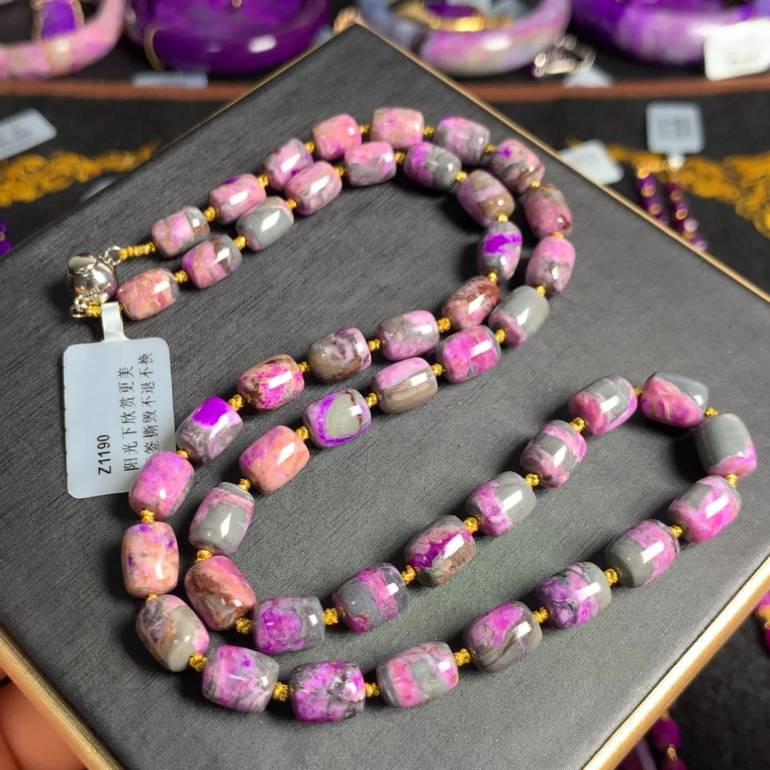 【闪购商品】苏纪石（舒俱来）绿皮樱花粉桶珠项链未镶嵌