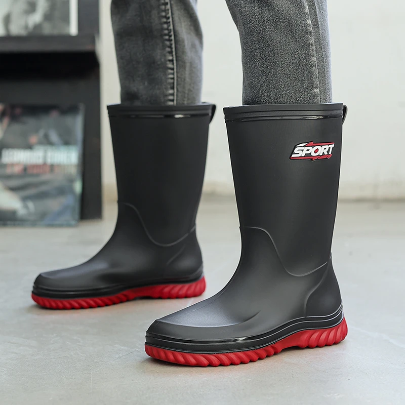 长筒防水雨鞋男新款工作防滑中筒雨靴外穿保暖中筒男士胶鞋耐磨鞋
