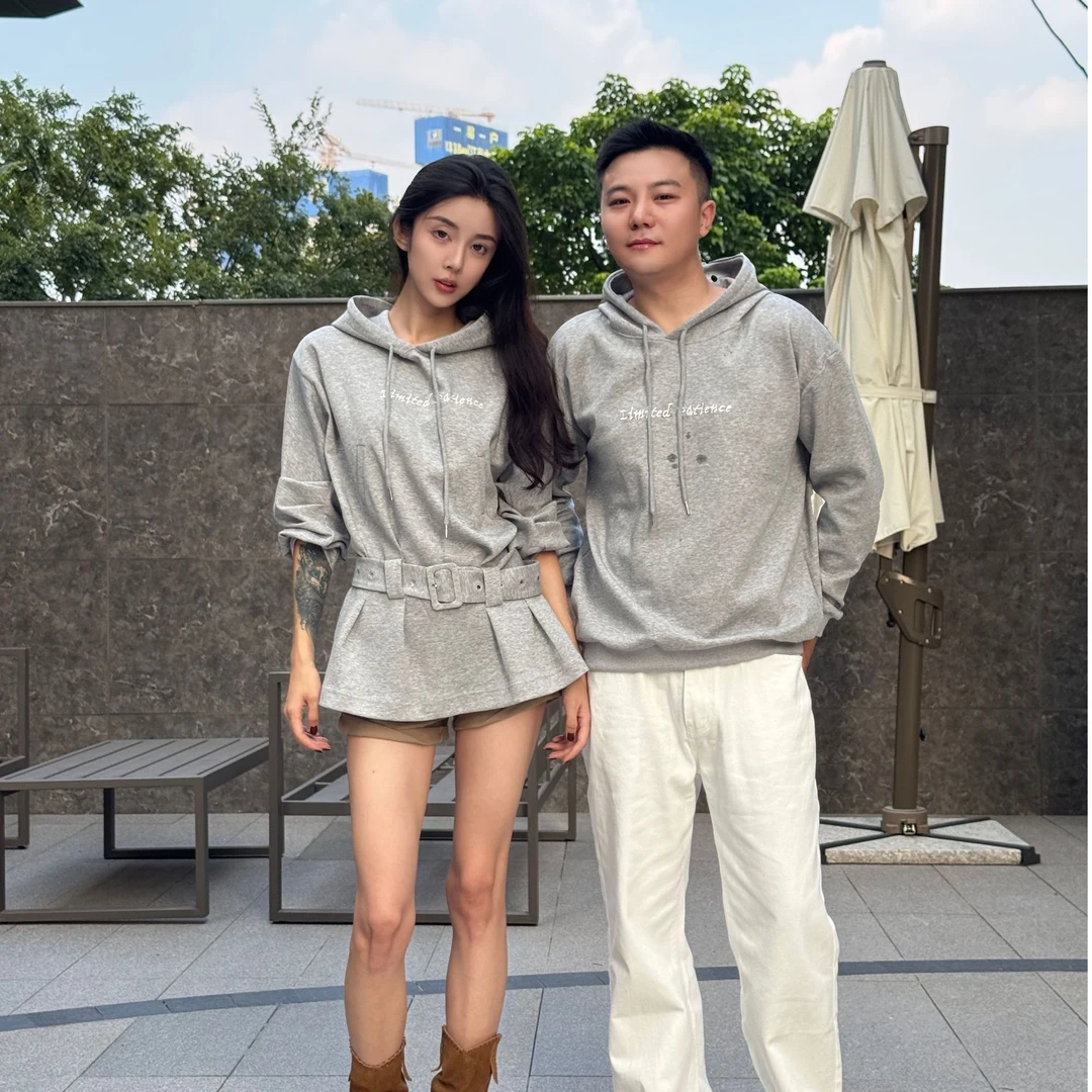 【YG】字母连衣裙休闲复古设计感秋季连帽宽松腰夏季短裙