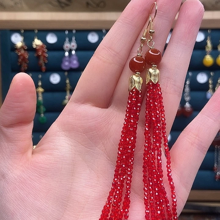 石英质玉耳钉银S925镶嵌