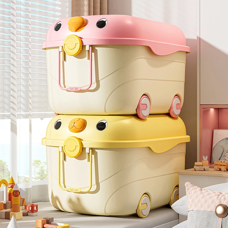 收纳箱家用卡通大容量儿童玩具衣服零食书本整理箱防尘可移动带轮