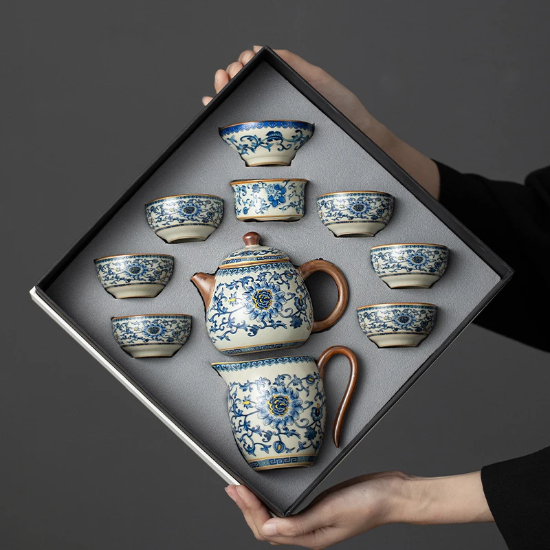 高档功夫茶具套装家用陶瓷汝窑茶具整套茶壶送领导长辈茶具器具