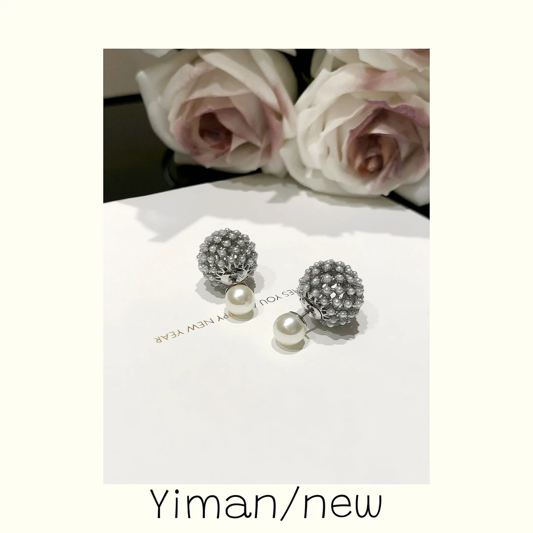 铜合金耳饰 微镶珠珠镂空球形叠戴耳钉MZ3343