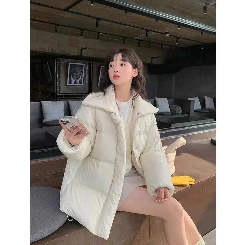 2403韩系冬季中长款时尚宽松保暖翻领90白鸭绒羽绒服