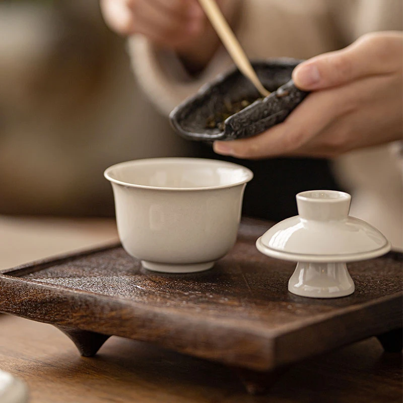 草木灰釉永和小号盖碗茶杯陶瓷功夫茶具家用单个泡茶碗二才手抓碗