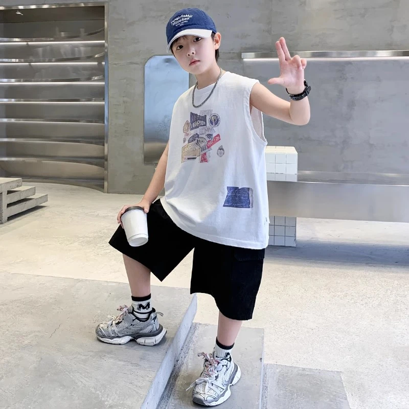 儿童装男童夏装无袖套装2025新款中大童夏季运动速干夏款帅气背心