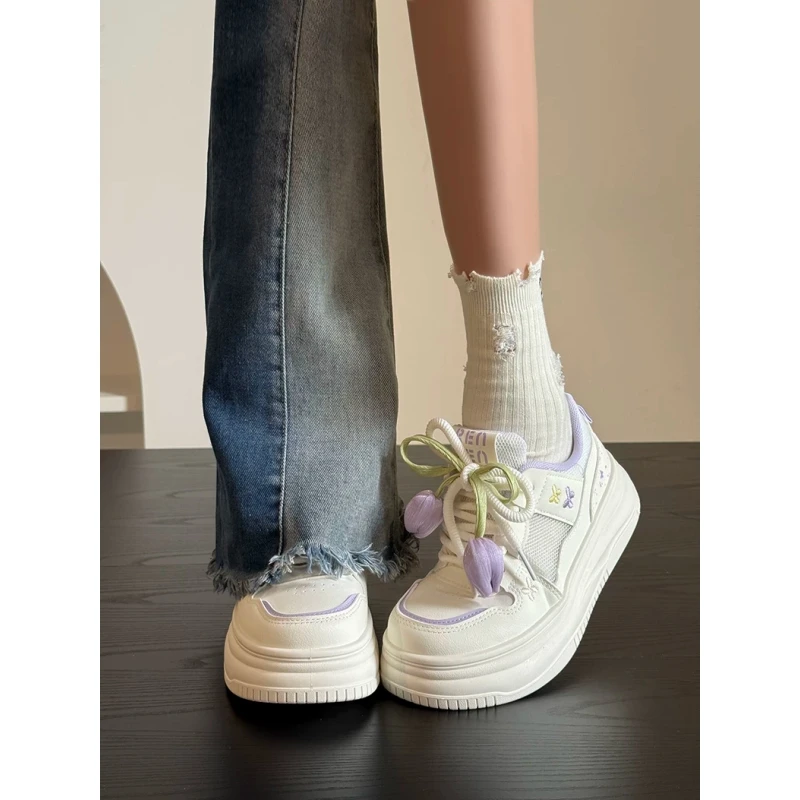 人本厚底夏季网面透气小白鞋女小众百搭chic鞋子学生时尚休闲板鞋