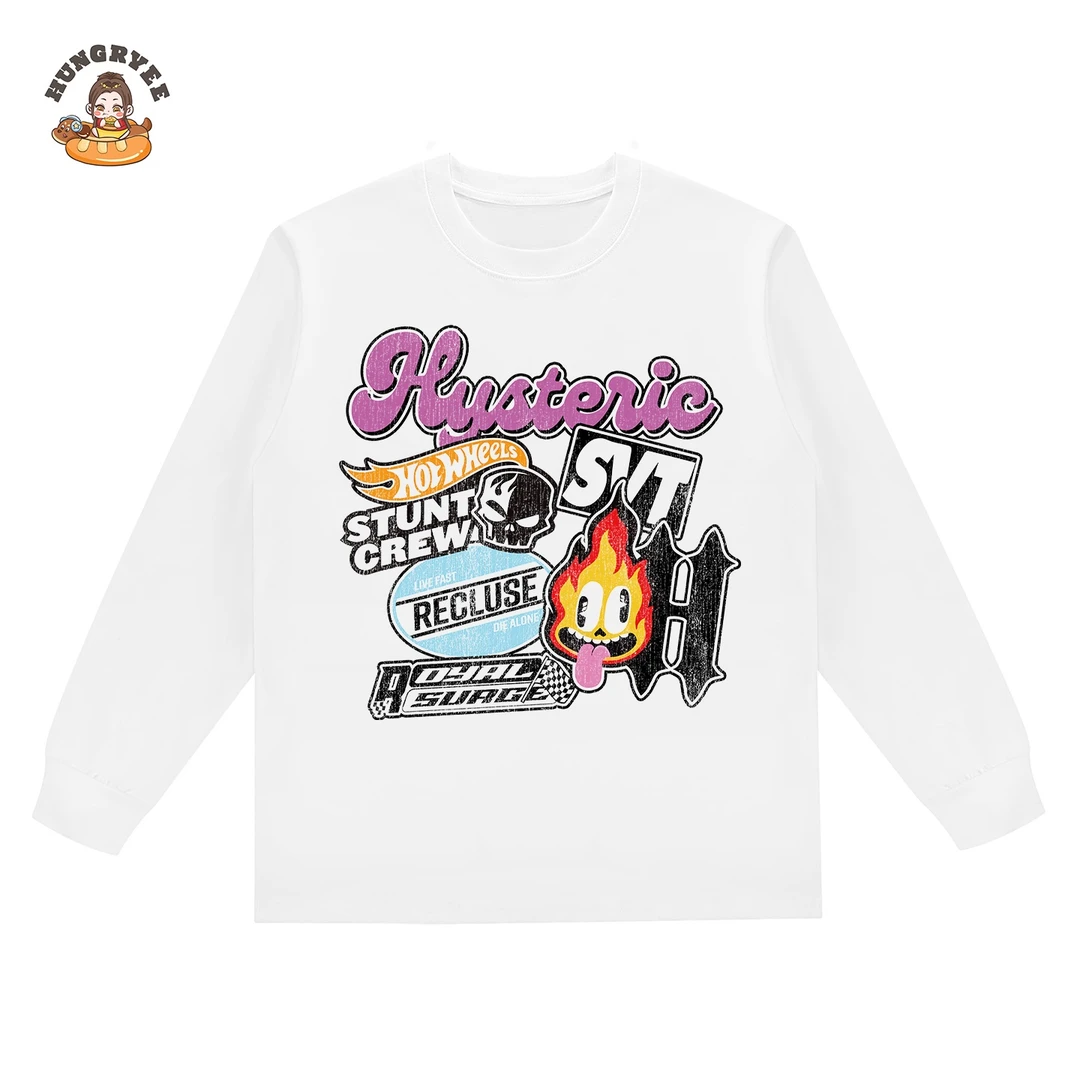 美式复古白色短袖T恤多元素拼接 Hysteric 潮流印花男女同款上衣