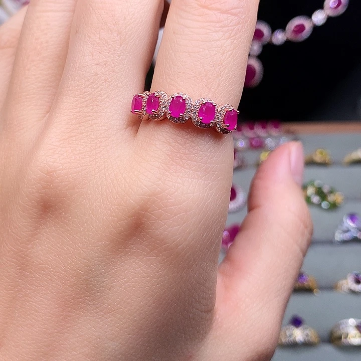 红宝石戒指银S925镶嵌