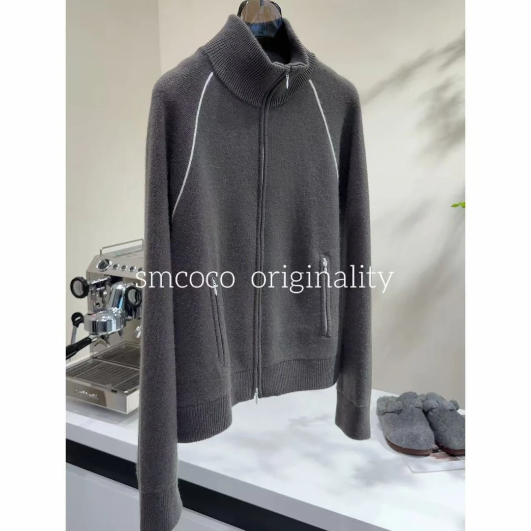 【秋冬新款】立领明线撞色休闲时尚简约气质羊毛针织衫ZG1075