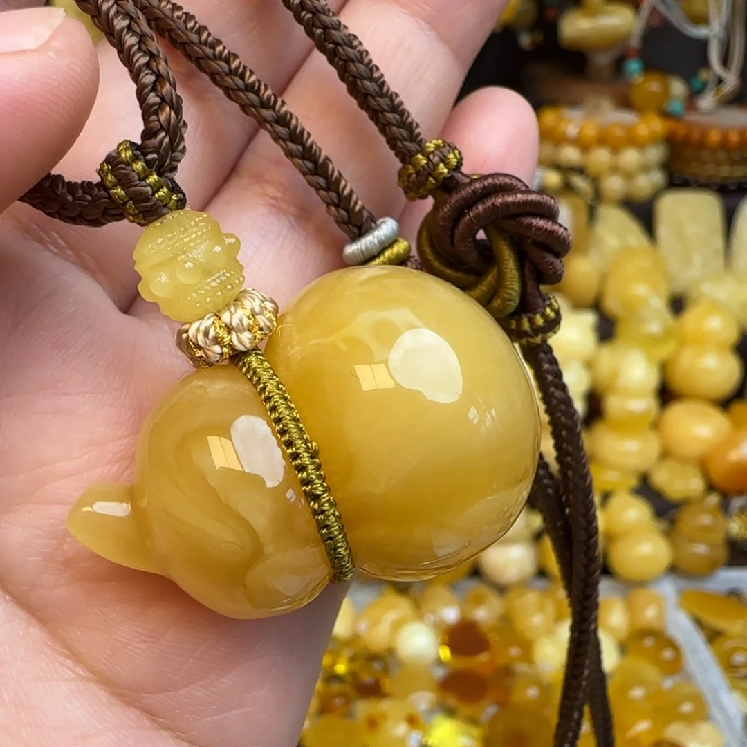 琥珀未镶嵌套链天然俄料蜜蜡葫芦吊坠