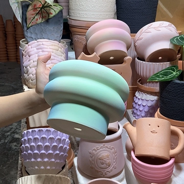 17×13炫彩绿甜甜圈 粗陶1个