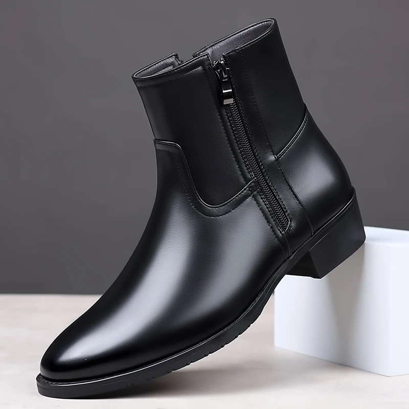 切尔西靴男士秋冬季新款加绒保暖尖头高帮马丁靴英伦商务时尚短靴