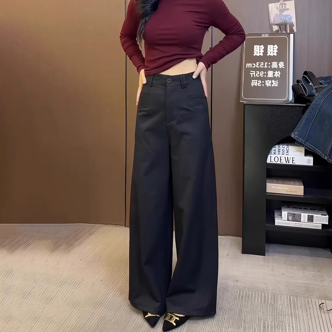 黑色阔腿裤女2025新款秋季大码复古宽松显瘦百搭垂感直筒休闲裤子