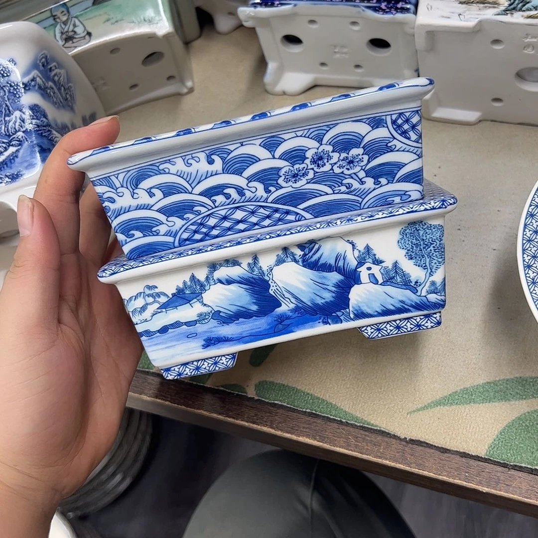 老***景紫砂花盆110号瑕疵2个仿手绘