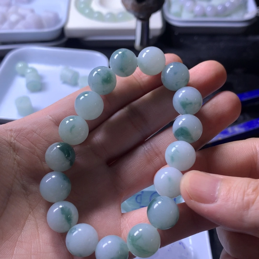 未镶嵌定制翡翠福利款，卡12+全飘花糯化手串