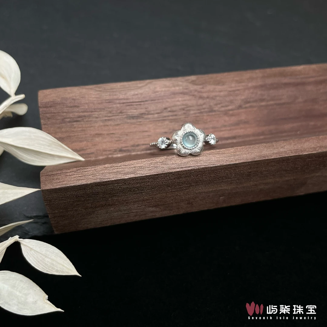 【要努力】D307 翡翠银925镶嵌 蓝冰大花花双闪戒