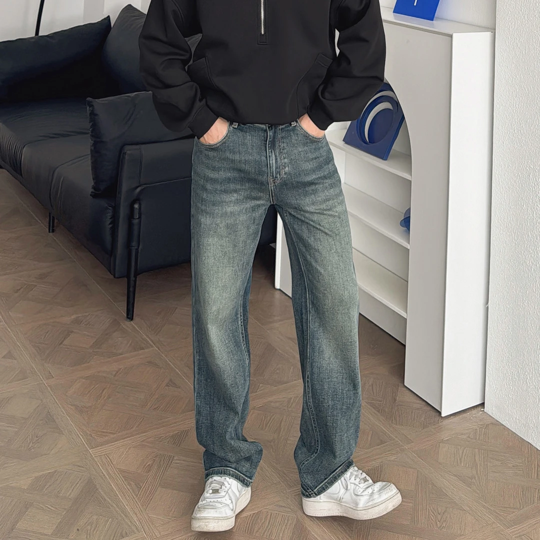 渣渣鹿水洗做旧显瘦痞帅牛仔裤男修身小脚裤潮流休闲直筒百搭长裤