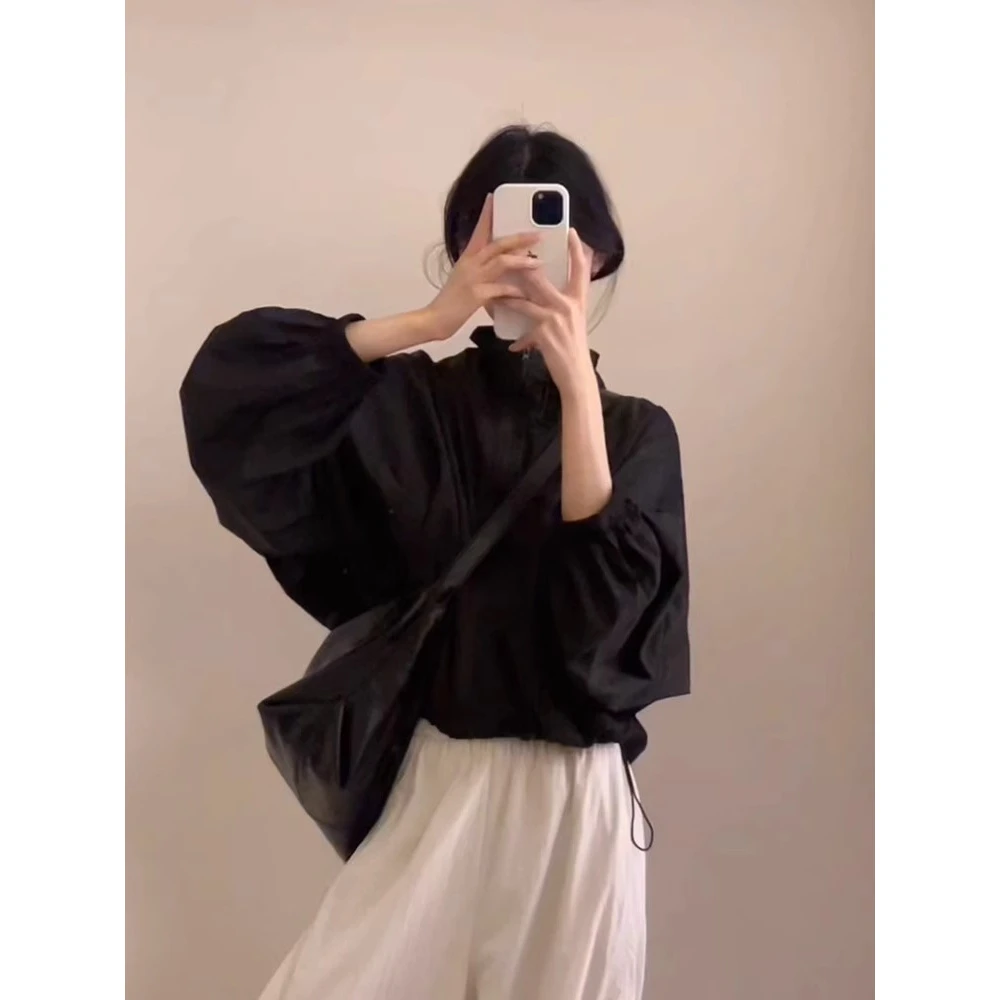 美爆了！墙裂推荐！韩系黑色泡泡袖轻薄防晒外套女夏季宽松短款上衣
