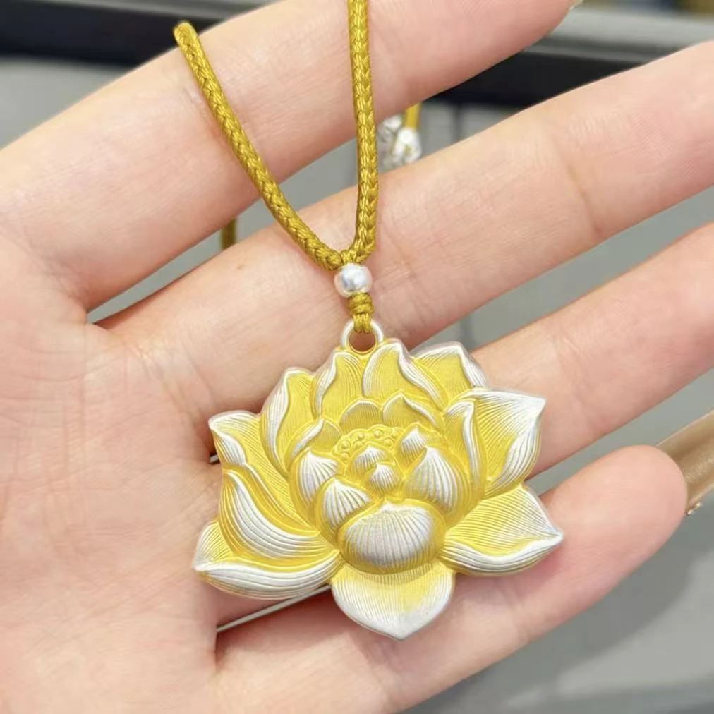 999珐琅彩莲花吊坠银diy链条