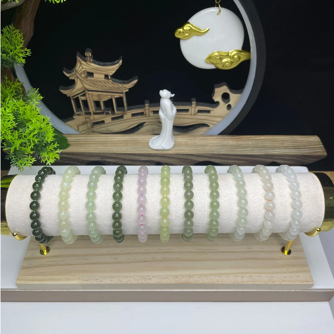 卡8晴水湖水绿天然和田玉手串手链手镯简品质珠宝-多样性拍一发一