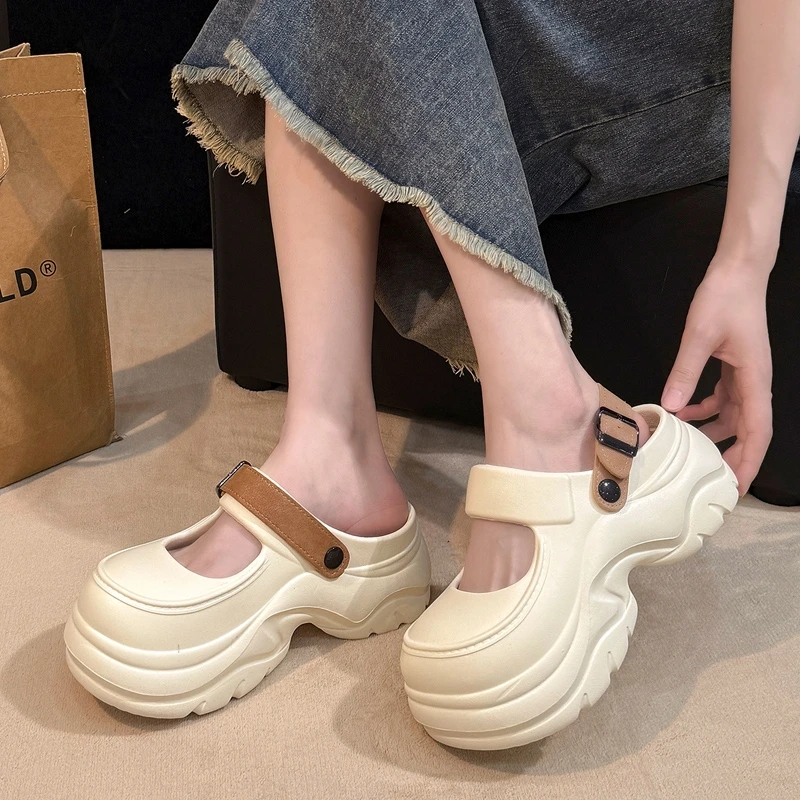 FZT玛丽珍洞洞鞋女款2025新款凉鞋沙滩厚底增高包头拖鞋女夏外穿